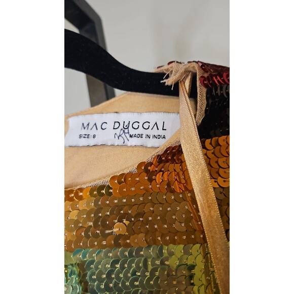 Mac Duggal 93724 Sequin Rainbow Striped Cocktail Dress | Long Sleeve Mini - Picture 5 of 6